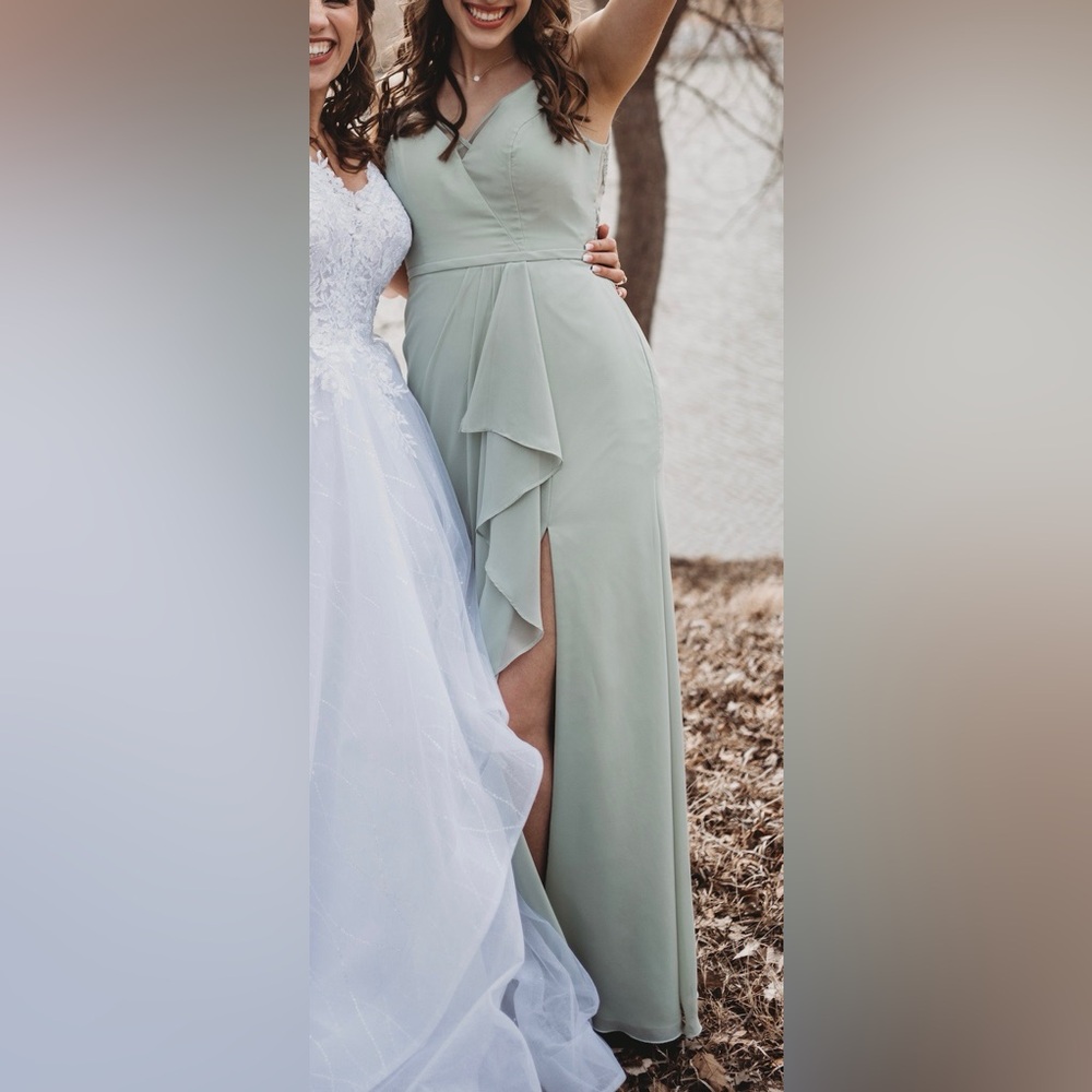 Azazie Asymmetrical Dress in Soft Green